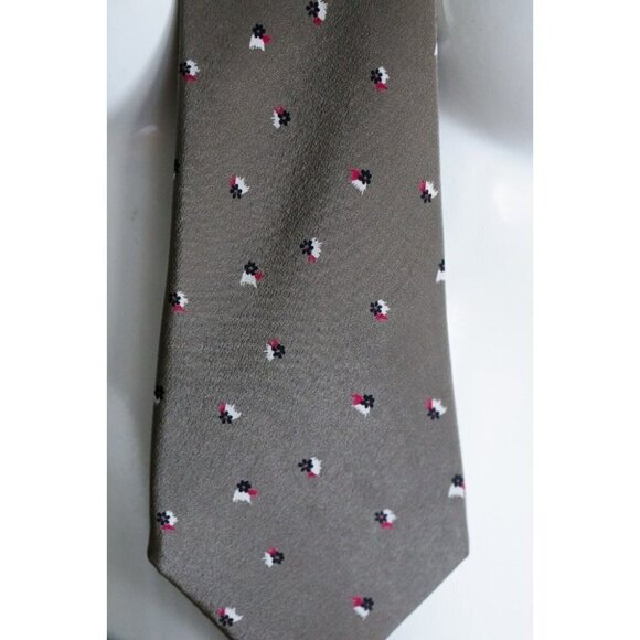 Vintage Lanvin  Paris Mushroom Grey Micro Floral Men's Silk Tie - Picture 3 of 6